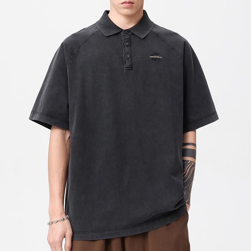 ポロシャツ メンズ ウォッシュド風 ヘビーウェイト 半袖 男性用 夏 アメリカン 刺繍 半袖 襟付き Tシャツ 男性用 コットン100