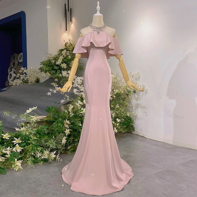 婚約ドレス軽い高級イブニングドレスピンクのトーストドレス花嫁のニッチなマーメイドスタイル高級ボーカルホスト