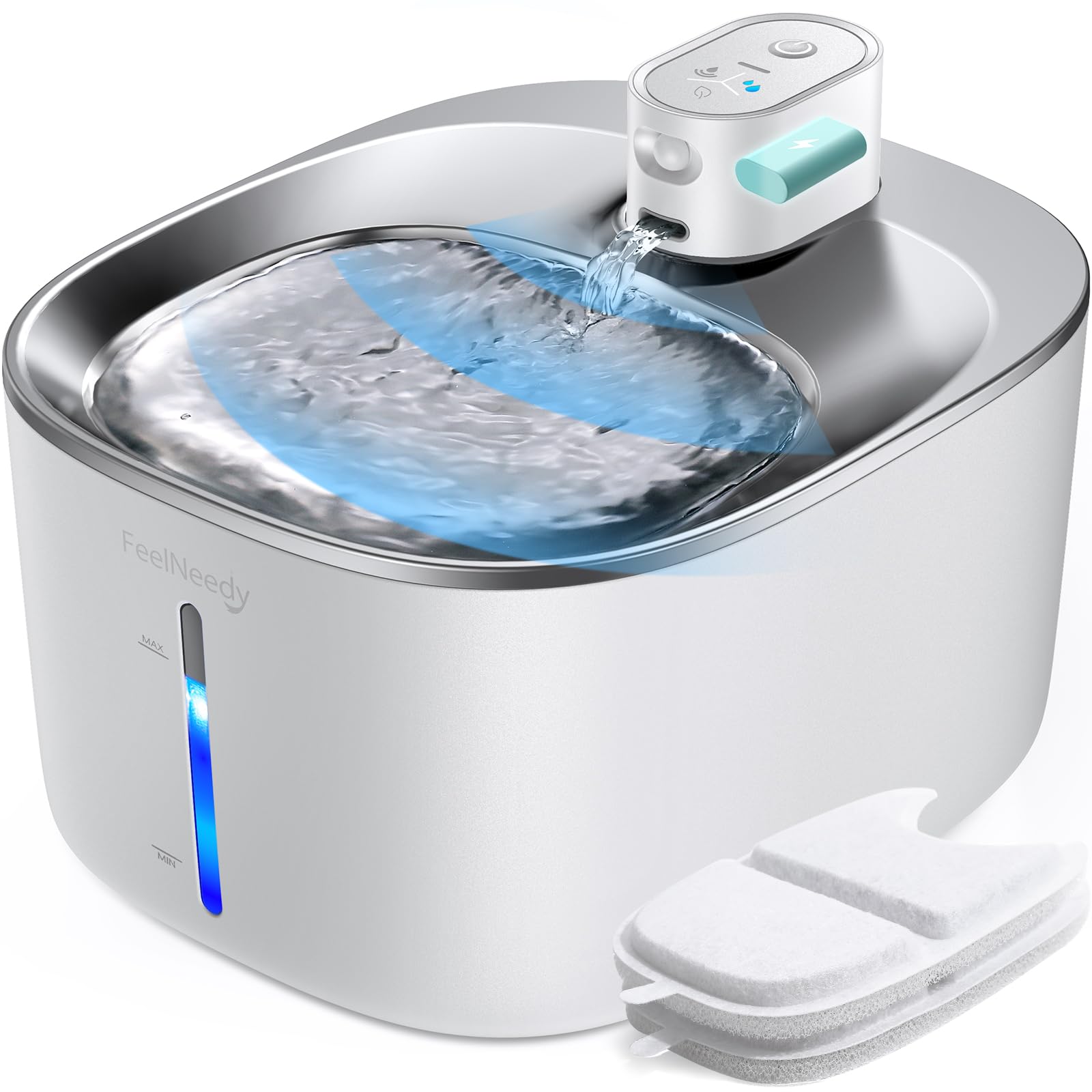 FEELNEEDY 猫 給水器 コードレス 充電式 4L 活性炭フィルター2枚付 スマートペット用循環式自動給水器 センサー 動作検知 3つの給水モード 5重濾過 ワイヤレスポンプ ステンレス製 犬 4,519円