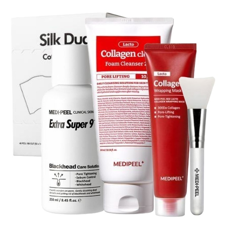 毛穴ケア 3点 セット(エクストラスーパー9 250ml+クレンジングフォーム300ml+剥がすパック70ml+パックブラシ) / 韓国人気 毛穴 黒ずみ 洗顔 肌弾力 セット