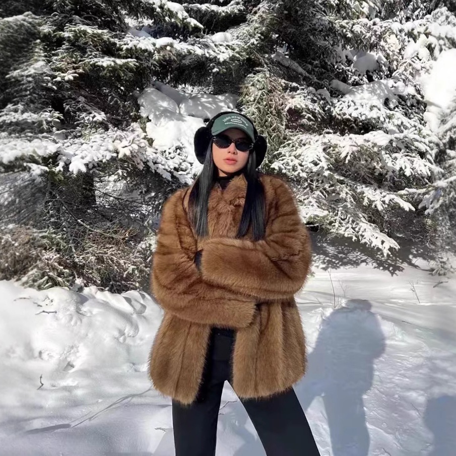 2024 秋冬新製品ヘビーアメリカンホットガールレトロ 70 年代肥厚環境に優しい人工毛皮ジャケットコート