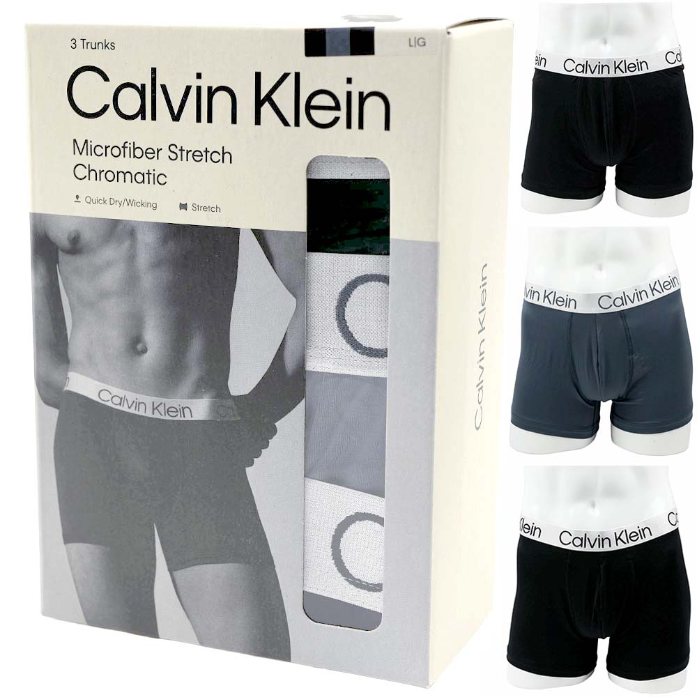 [訳ありアウトレット/箱] カルバンクライン ボクサーパンツ メンズ アンダーウェア ボクサーブリーフ 3枚セット 3枚組 前閉じ ブラック グレー Calvin Klein TRUNK 3PK NP