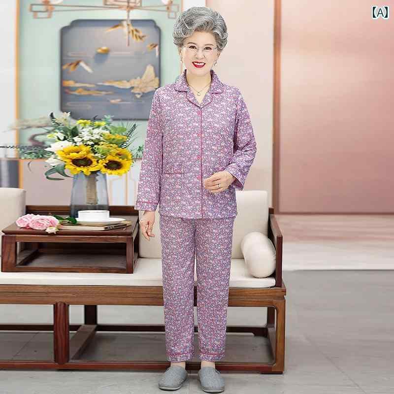 ルームウェア 部屋着 レディース 長袖 婦人 ミセス 高齢者 春夏 パジャマ 綿 2点 セット