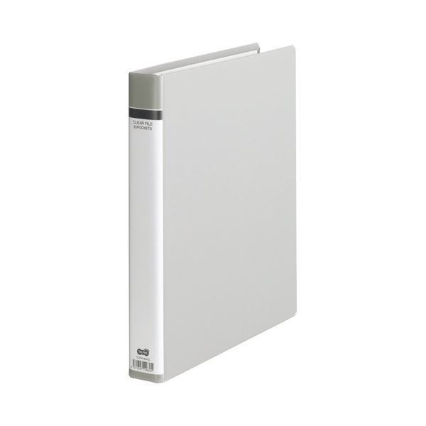 （まとめ） TANOSEE クリヤーファイル（貼り表紙） A4タテ 30穴 25ポケット付属 背幅42mm グレー 1冊 5セット