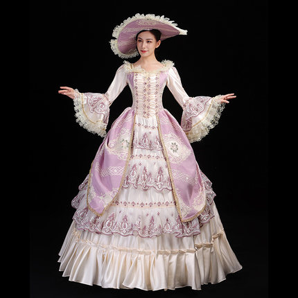 在庫処分　即納　Lサイズピンク　髪飾り付き　貴族 衣装 王族服 ジュリエット カラードレス 新劇演出 現代劇演出 ヨーロッパ風 結婚式 演出服 パーティードレス　コスプレ衣装　コスチューム　S/M/L