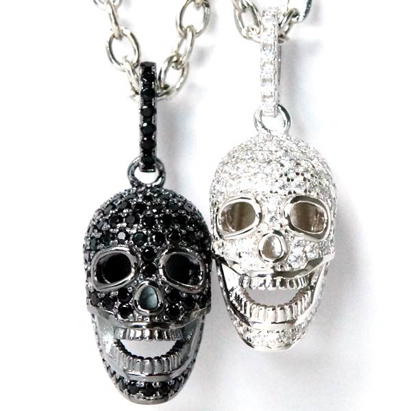 シルバー925 ペンダント ネックレス スカル 髑髏 笑う ジルコニア パヴェ メンズ レディース ホワイト/ブラック