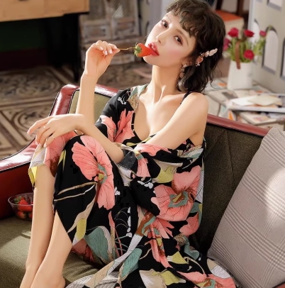 レディース パンツ ルームウェア パジャマ 部屋着 セットアップ ラウンジウェア 寝巻き ネグリジェ 羽織 前開き ロングパンツ スリーピース 丈長 長袖 キャミソール ラウンドネック 襟なし 細身