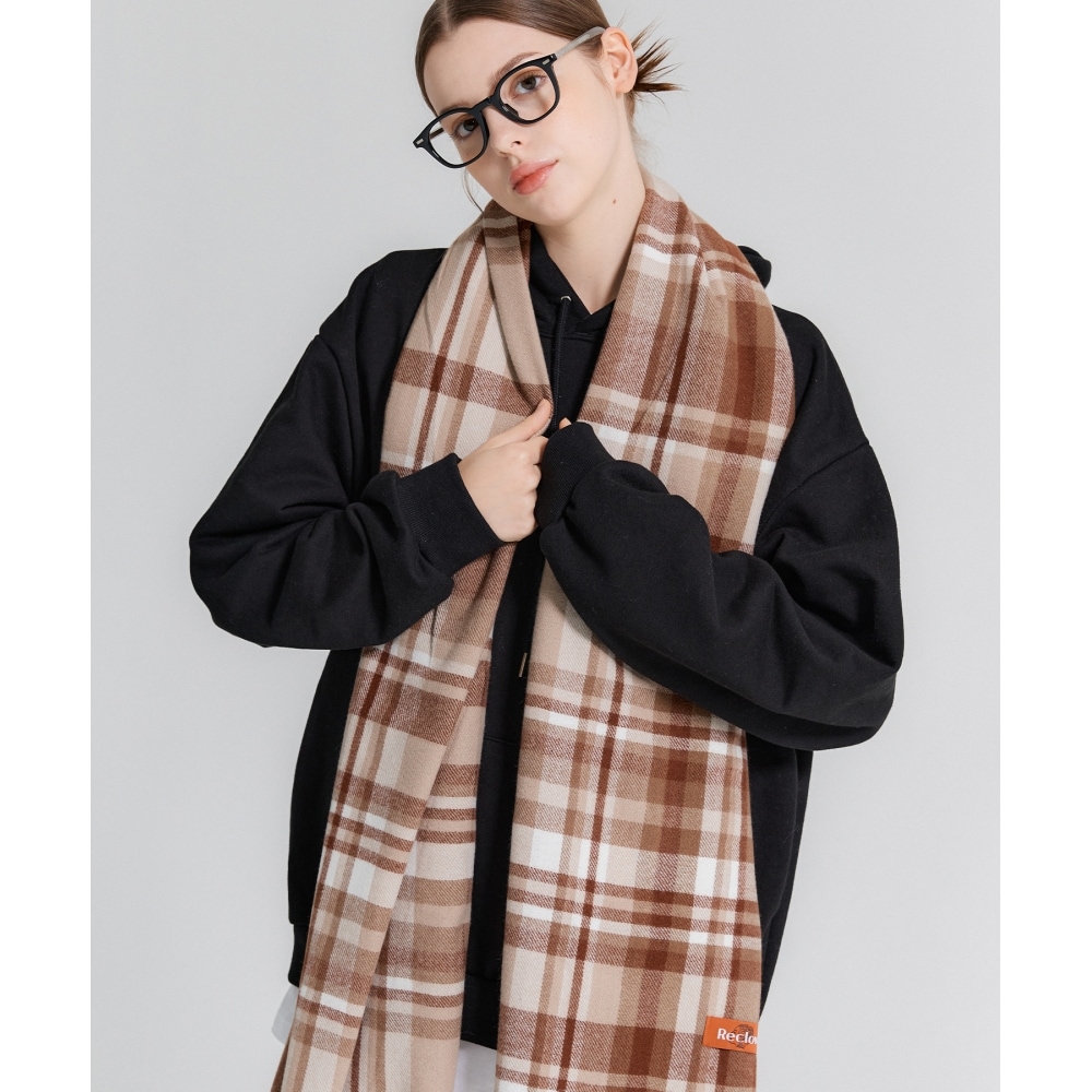 リクロウ RC ミックスチェックマフラーブラウン