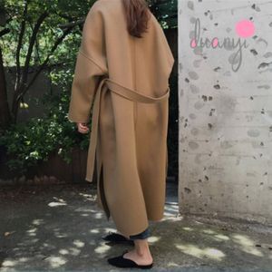 ロングカーディガンコート レディース ミンクカシミヤ ウール キャメル シンプル 上品 暖かい