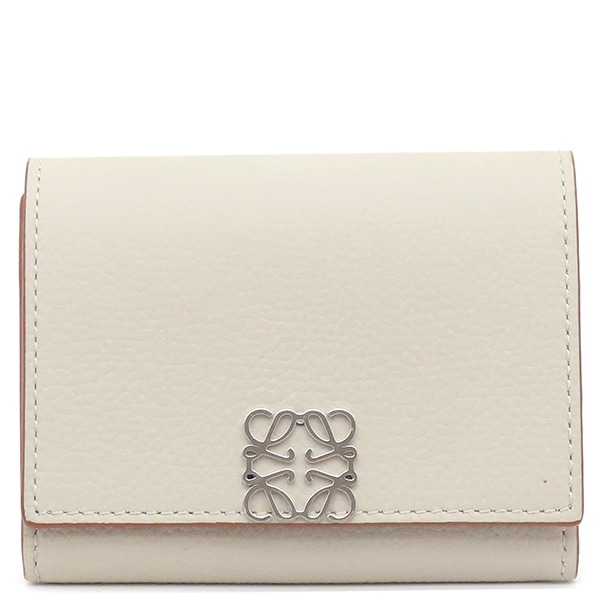 ロエベ LOEWE カードケース スクエア コイン カードホルダー ぺプルグレインカーフ ライトゴースト シルバー金具 アナグラム C821Z94X02 【箱】【中古】