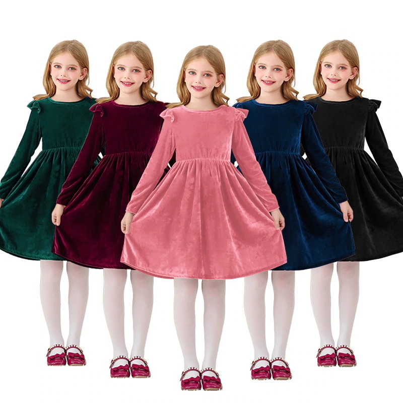 女の子用フリースドレス フリル 長袖 カジュアル 春秋ドレス プリンセス クリスマス パーティー 子供用 冬服 4,125円