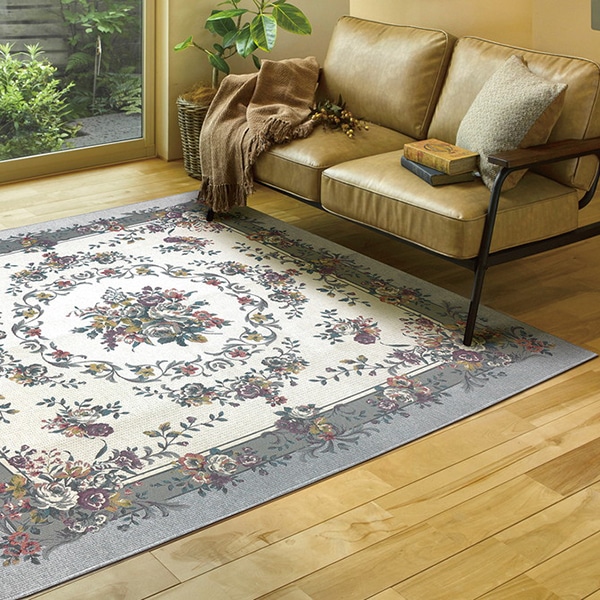 240612879 撥水 シェニールゴブラン織り ラグ ブーケ GY グレー 約230230cm メーカー直送