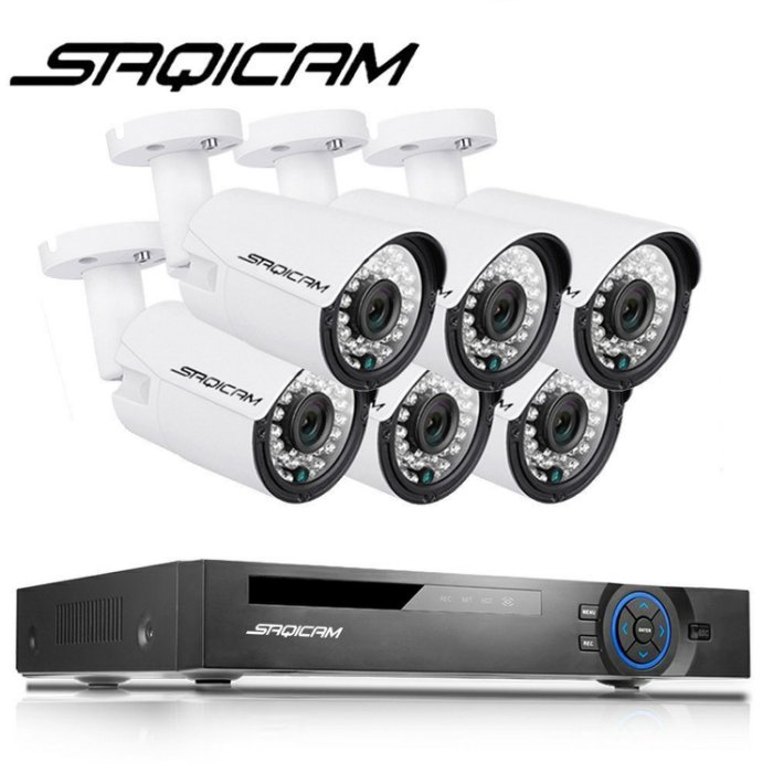 Saqicam 防犯カメラセット PoE給電 暗視カメラ 8チャンネルNVR 5MPカメラ6台 フルHD 500万画素 webカメラ 電源不要 ビデオ監視システム 屋内 屋外 防水 動体検知 増設可能