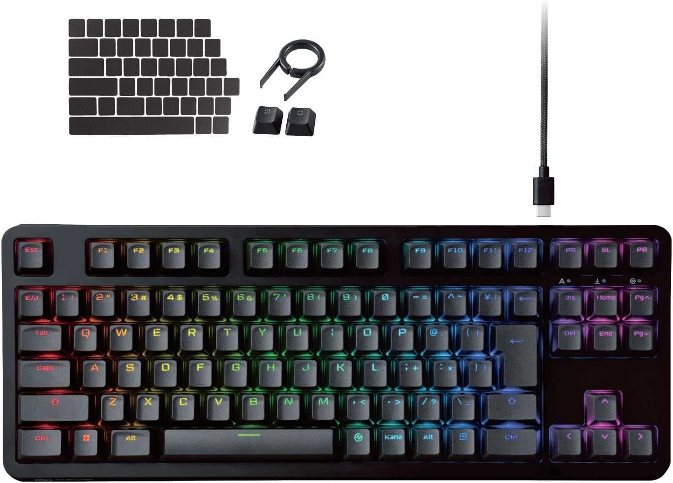 ゲーミングキーボード V-custom VK310C 有線 RGB テンキーレス メカニカル ネオクラッチキーキャップ 青軸 クリッキー USBポート搭載 TK-VK310CBK