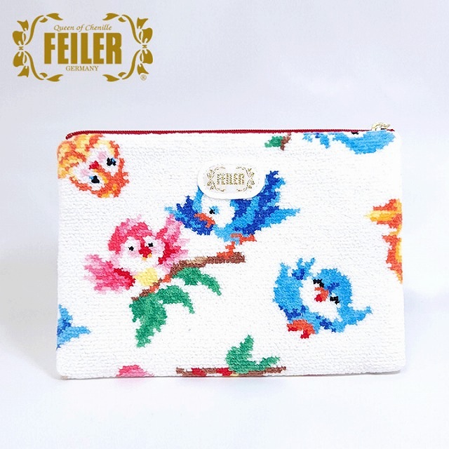 フェイラー FEILER　フラットポーチ 化粧ポーチ白　クライネフォーゲル　KLEINE VOEGEL　鳥　限定品