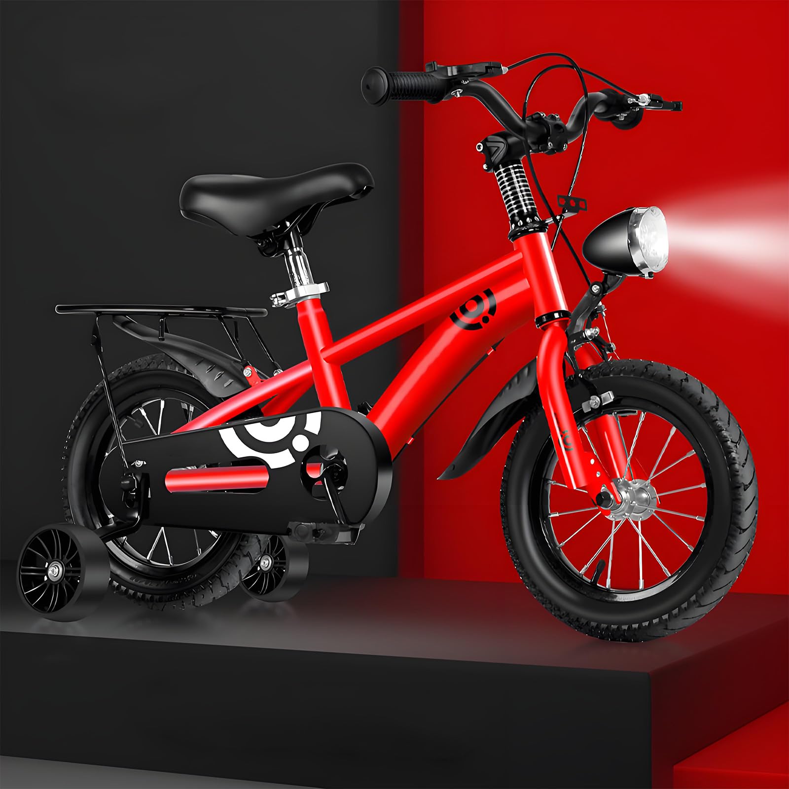 12/14/16/18インチ 子供用自転車 小学生 幼児用 自転車 補助輪付き LED照明 前後輪ブレーキ付き 調節可能なシートとハンドルバーの高さ 多色 B レッド 18インチ