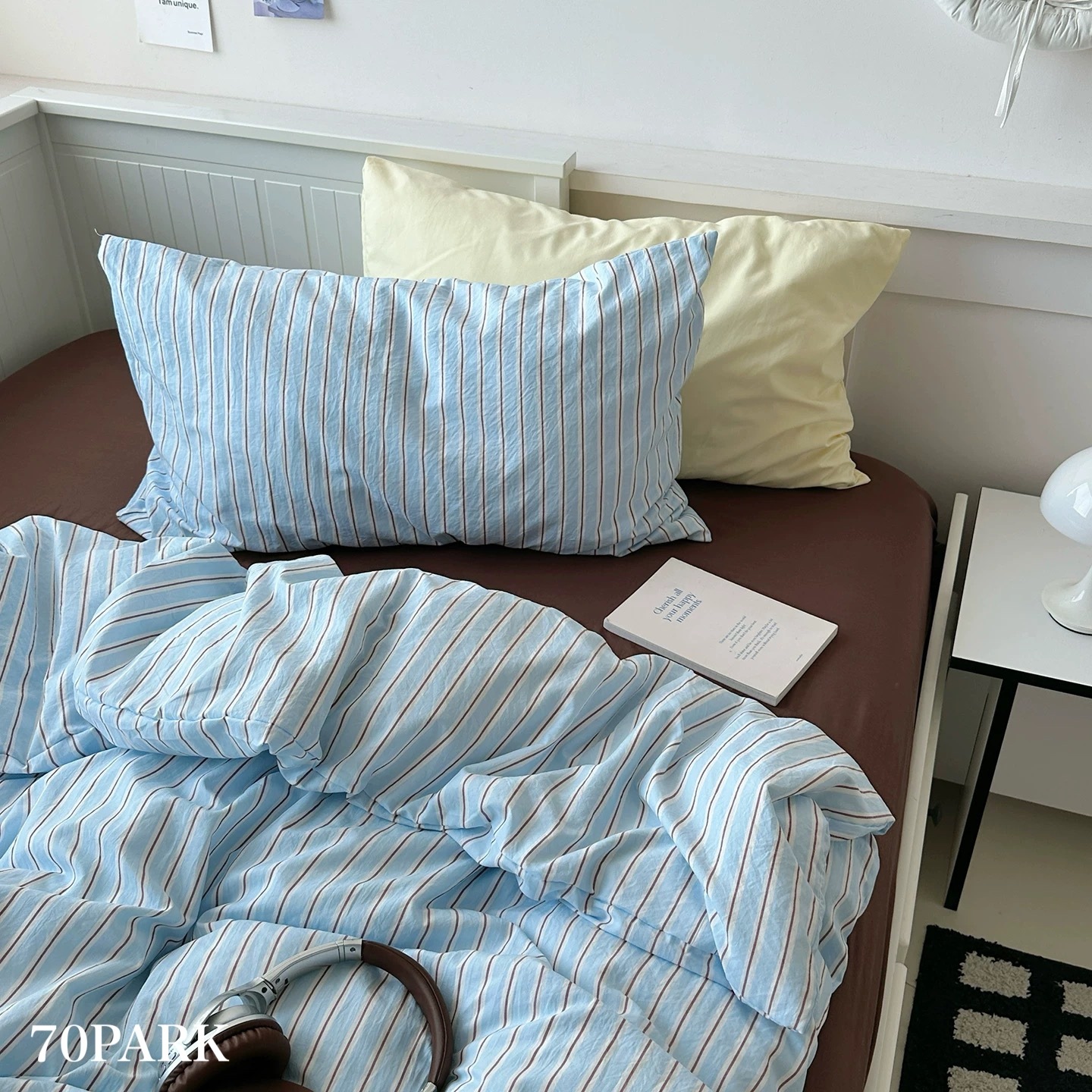 ブルー ミックス ストライプ柄 布団カバーセット 全2サイズ ベッドカバー オールシーズン 通年 シングル クイーン ベッドリネン おしゃれ 韓国 北欧インテリア 韓国インテリア 韓国 70PARK