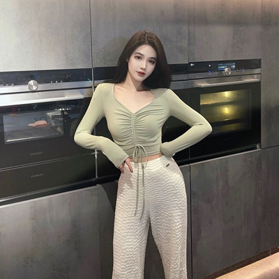 ドロストニット トップス セーター ショート ショート丈 袖あり 長袖 Vネック リボン かわいい 大人可愛い きれいめ シンプル カジュアル 大人 上品 おしゃれ お洒落 大人可愛い 大人女子