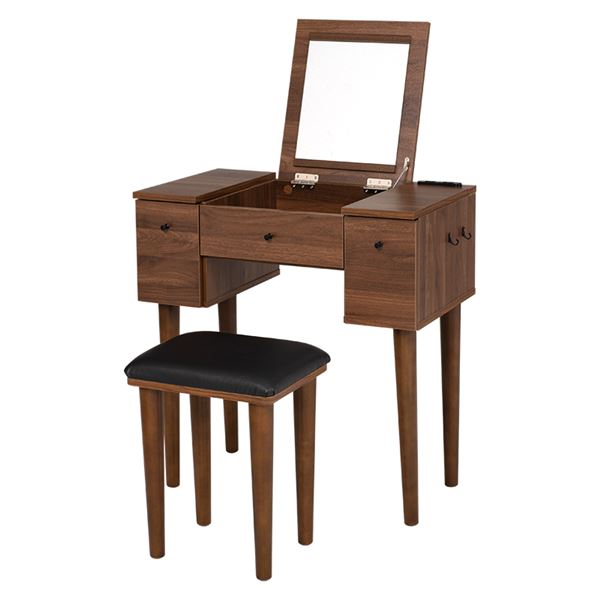ドレッサー＆スツールセット ダークブラウン 約幅69x奥行40x高さ104106.5/68.5cm 脚部のみ組立品