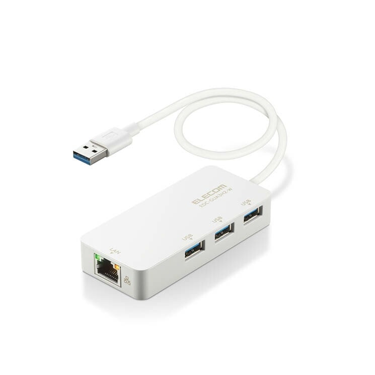 LANアダプター 有線 タイプA Giga USBハブ付 USB-A3 USB3.2 Gen1 3.1 Gen1 edc-gua3h2-w