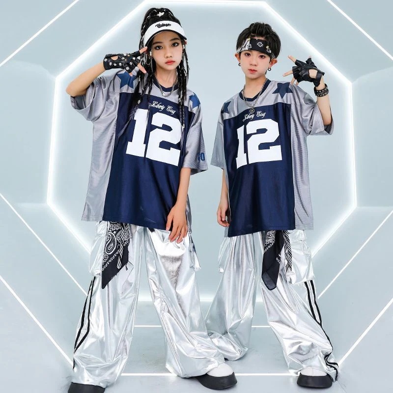 Hiphopストリートダンス子供服男の子ヒップホップ反射スーツ女の子ダンス爆街子供ファッションクールで格好いいコスチューム