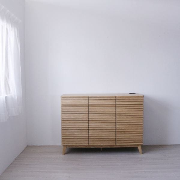 収納棚 約幅120x奥行42.5x高さ87.5cm ナチュラル オープンレール コンセント付き カウンター リビングボード ダイニング