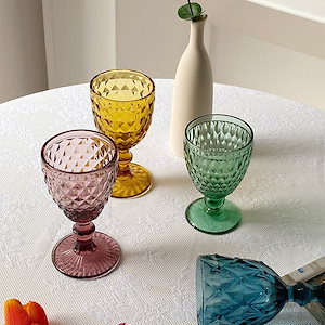 ガラス 赤ワイングラス ゴブレット 厚みのあるカラフルなシャンパングラス レトロワイングラス