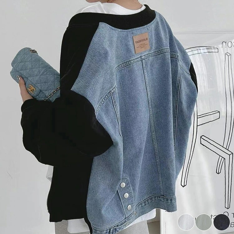 ジャンパー レディース アウター フライトジャケット MA-1 おしゃれ 韓国 バイカラー アシンメトリー 春 秋 ゆったり デニム おおきめ