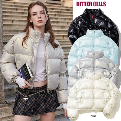 ★【BITTER CELLS】 GLOSSY CROP PUFFER JACKET★ Glossy Crop Puffer Jacket-Light Blue - 비터셀즈(bittercells)