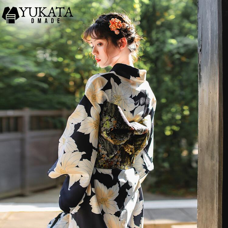 出荷が迅速である 独占販売 新作 レディース 浴衣5点セット (ゆかた/衿/足袋/巾着袋/下駄) モダン スタイル ネイビー 花柄 ー等 上品 きれいめ 大人の浴衣 セット 20代 30代 40代 華