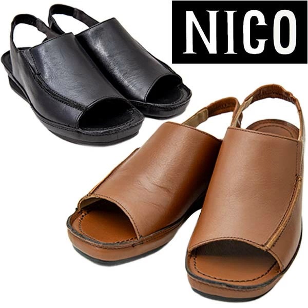 NICO ニコ NS 387 レディース サンダル 本革 オープントゥ カジュアル ウエッジソール バックストラップ ゆったり 程よいヒール 履きやすい クッション サイドにゴム /DC/MR 8,193円