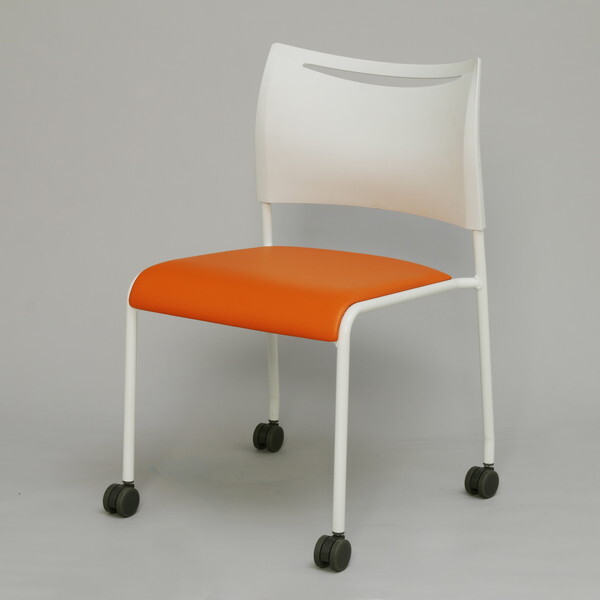 ミーティングチェアキャスタータイプ ホワイトフレーム レザー オレンジ LTS-4CW-V-OR 1脚 メーカー直送
