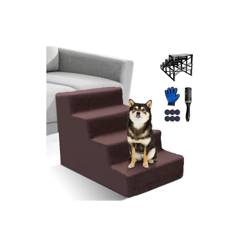 ZNM 犬 階段 ペット用ステップ 4段 滑り止め 軽量の1.94kg プラスチック製フレーム 持ち運び便利 水洗い可能カバー 取り外し 老犬介護 怪我防止 踏み台 ペット用品（高さ40cm-4段,ブ 5,654円