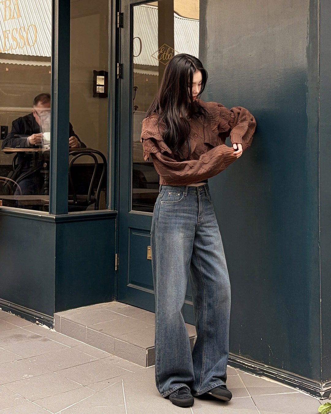 ハロワイドデニムパンツ韓国ファッション レディース