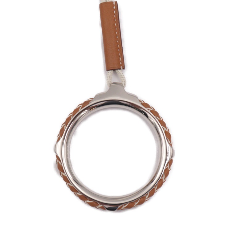 超美品 HERMES エルメス ネックレス 070963FP キョウト トレッセ ヴォースイフト ブラウン系 ホワイト系 シルバー金具 ペンダント ループ 本物保証 中古