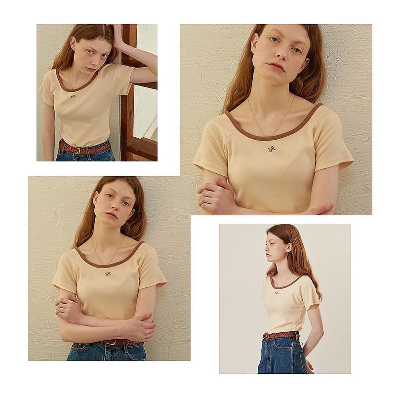 U NECKLINE T SHIRT BEIGE