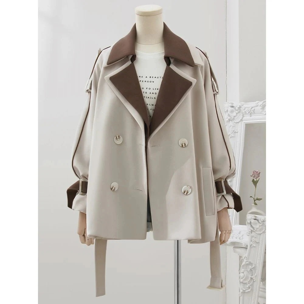 冬アウター 韓国ファッション コントラストカラー パッチワーク スーツ ジャケット ニッチデザイン おしゃれ 百掛け 気質 OL通勤 トップス ムートンファッション 母の日