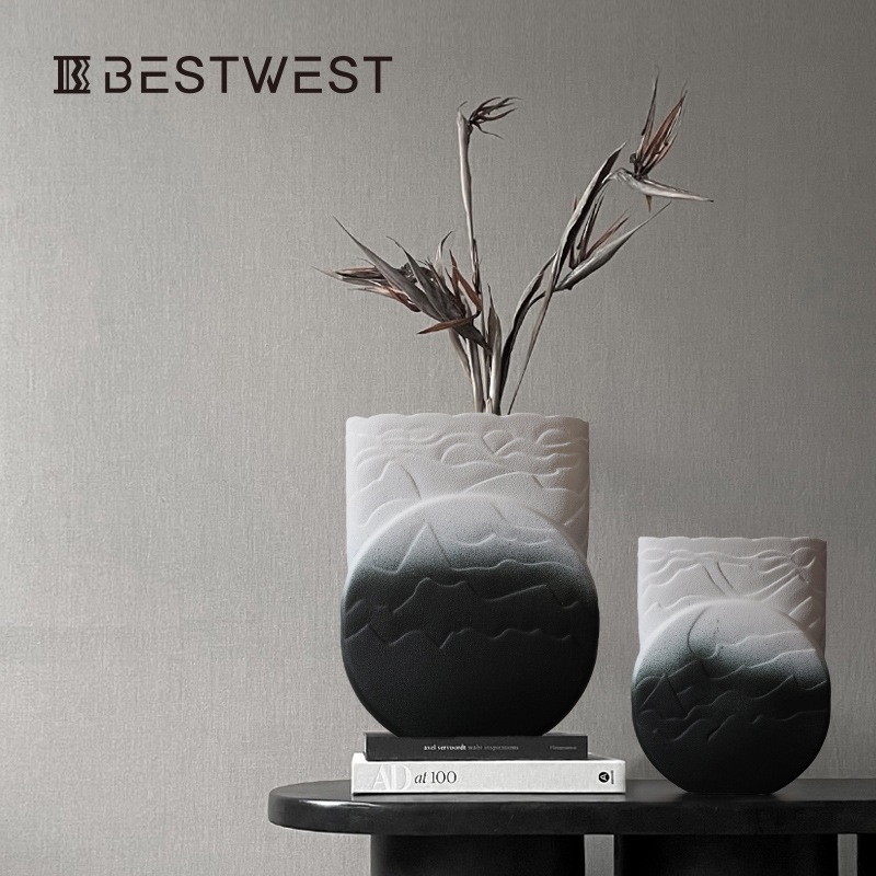 白黒グラデーション扁平新中国式陶磁器大花瓶置物テンプレート間の創意的なソフトアクセサリー