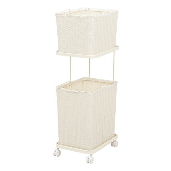 ランドリーラック ホワイト・幅30×奥行40×高さ97cm バスケット2個タイプ RAN-2427WH