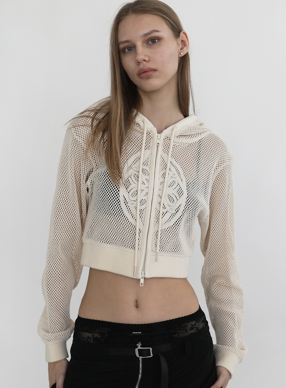 【BADBLOOD】 FLEURN CROCHET KNIT HOOD HOOD ZIP - UP : CREAM 11,680円