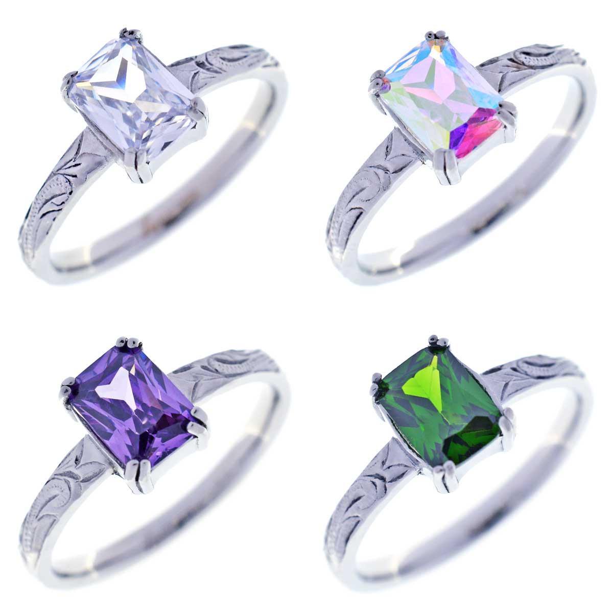 ハワイアンジュエリー リング スクエアストーン キュービックジルコニア サージカルステンレス