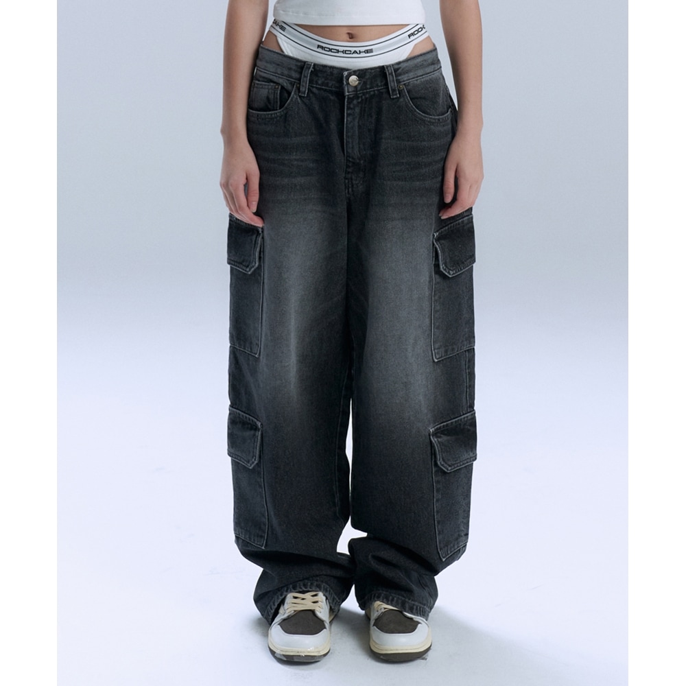ROCKCAKE ダブルカーゴジーンズ-ブラック
