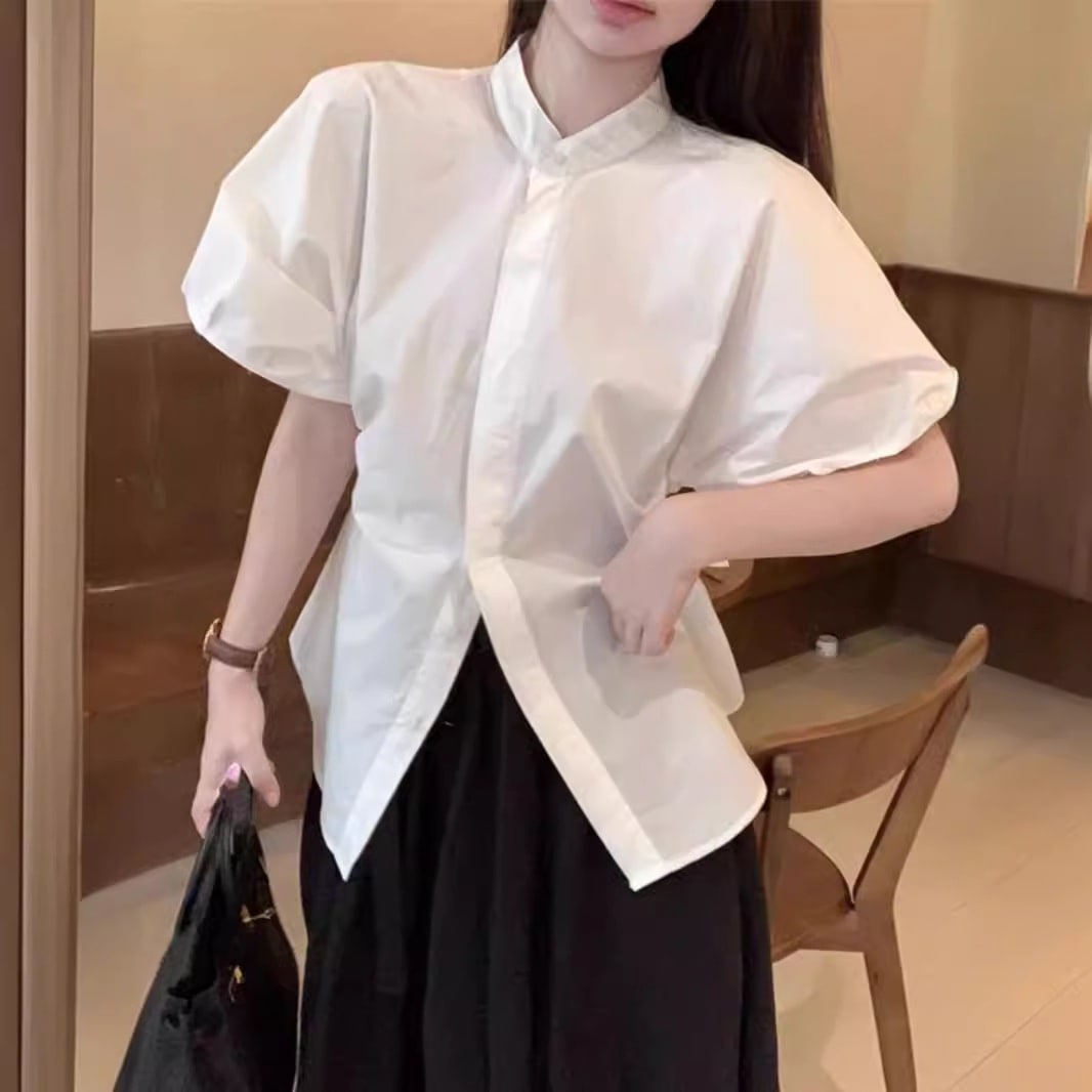 【1つ買うと10つ無料】2025年夏の女性のための短袖のシャツユニークな白いシャツ