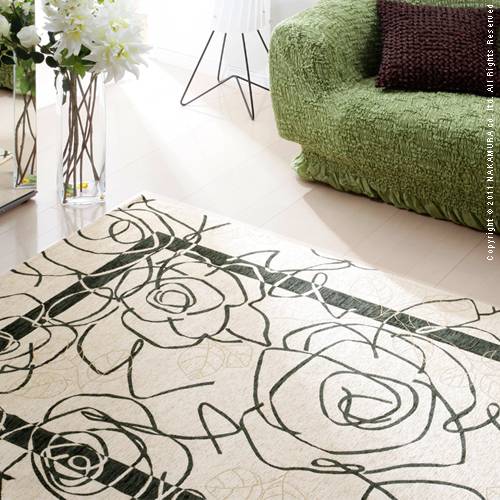 ラグ カーペット マット 洗える 滑り止め イタリア製 玄関マット 廊下敷き ゴブラン織 カメリア柄 床暖ホットカーペット対応 200x280cm