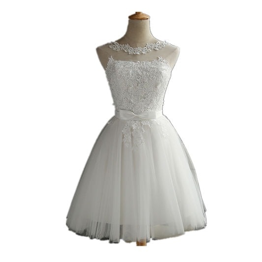 ホワイト　レース　パーティーミニ ドレス　ブライズメイド 二次会 フォーマル 忘年会　謝恩会 発表会 ステージ ウエディング 卒業 ウェディングドレス