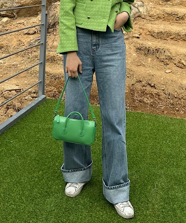 (モデルおすすめ)ビンテージ ライトブルー ロールアップ デニム ジーンズ