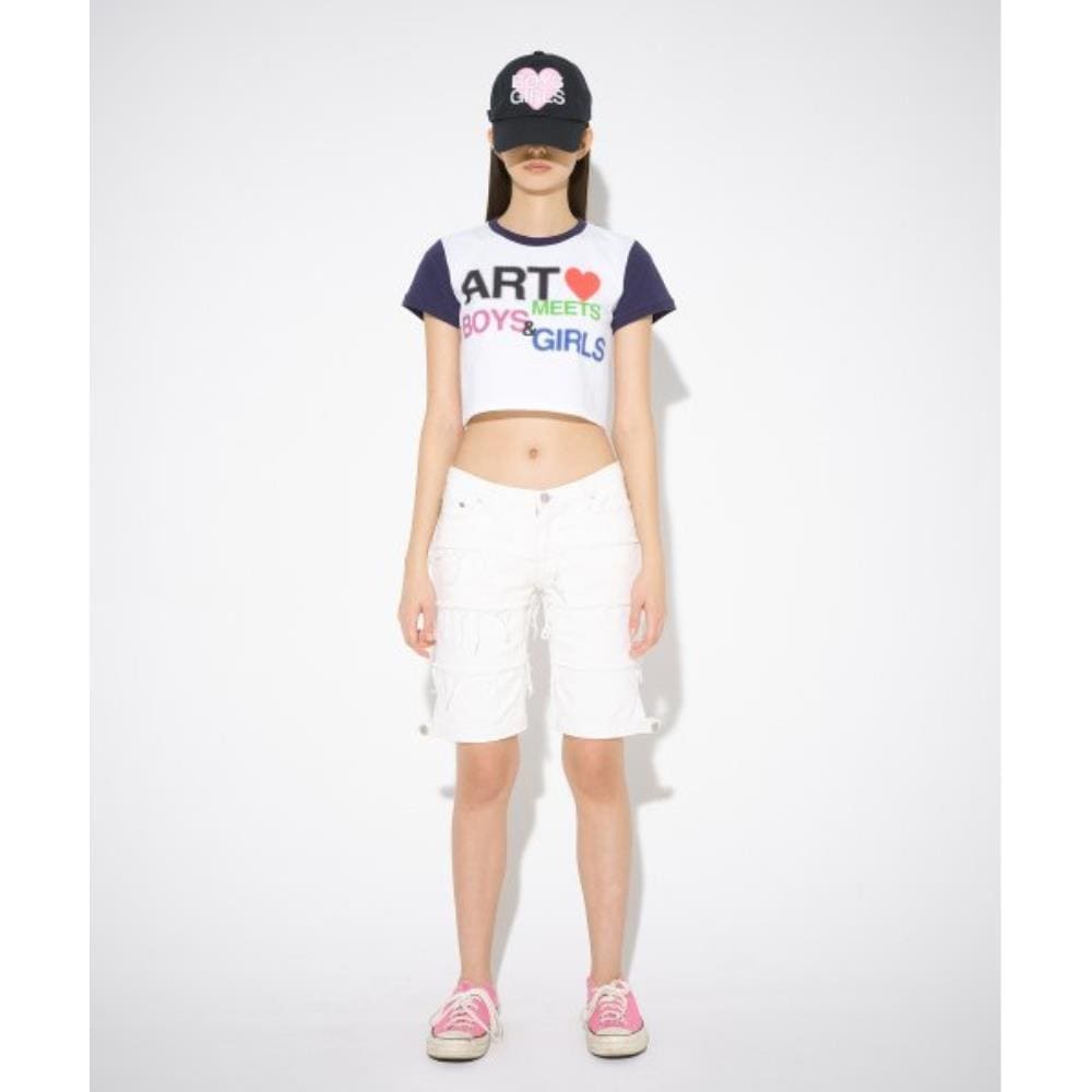 THE MUSEUM VISITOR AMBG PRINTED CROP TSHIRT WHITE NAVY