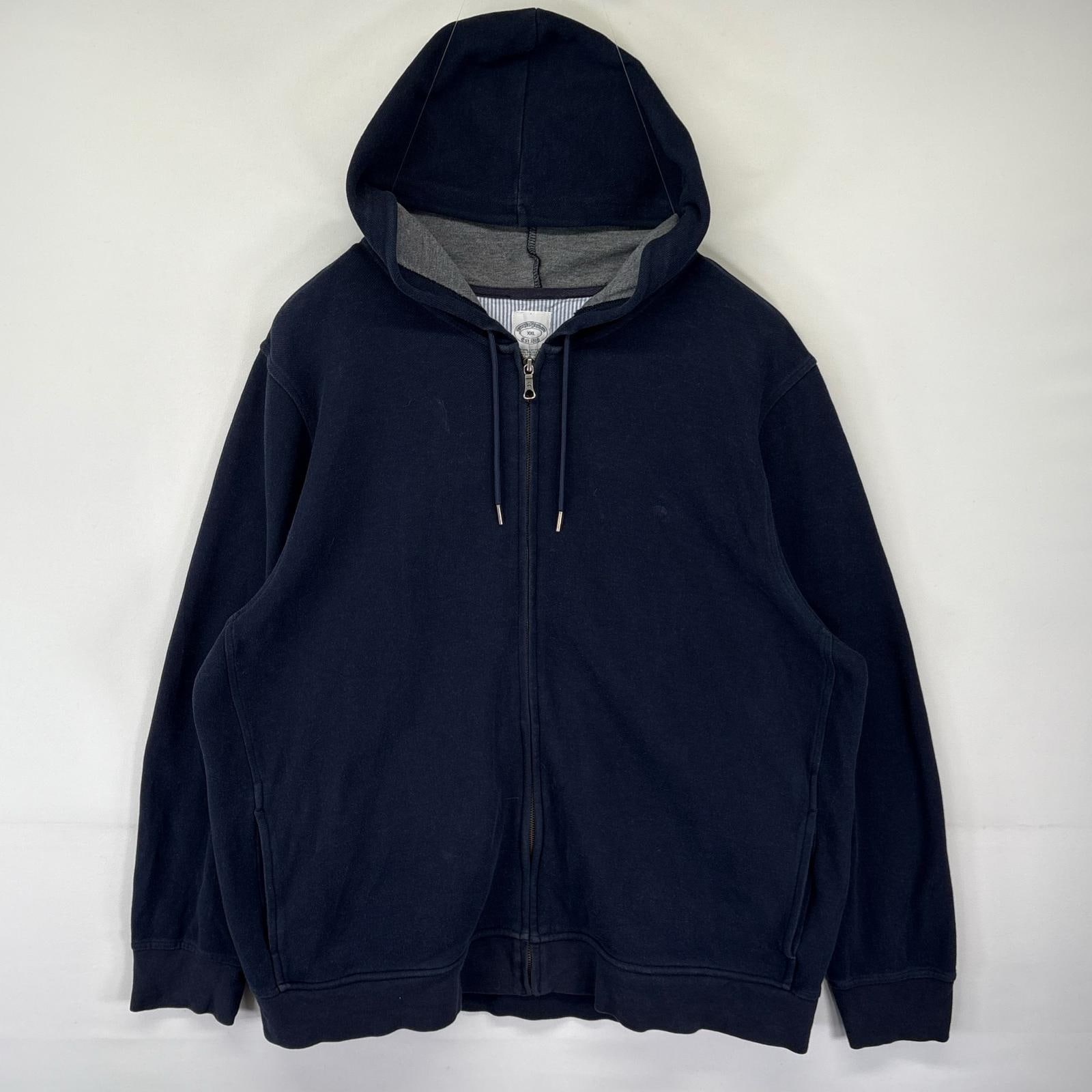 古着 パーカー フルジップ スウェット ワンポイントロゴ刺繍 大きいサイズ XXL ネイビー メンズ