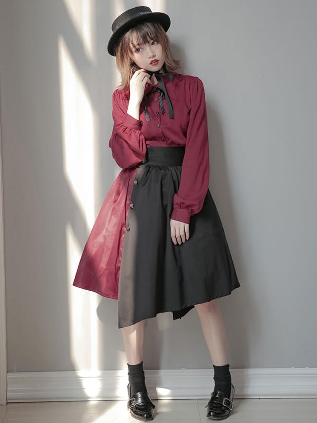 【2点購入で150OFF】【新品開催 】クラシックロリータOPドレス長袖不規則な裾ワンピースドレス