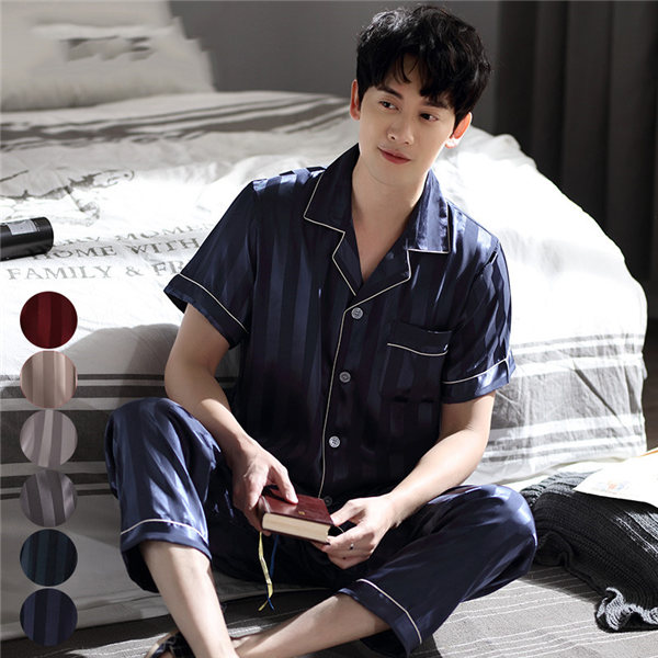 【韓国ins大人気】パジャマ メンズ 半袖 夏用 薄手 合成 シルク 部屋着 韓国風 前開き 上下セット ナイトウェア ルームウェア 長ズボン 寝間着 ギフト 部屋着 結婚祝い おしゃれ 父の日 プレ